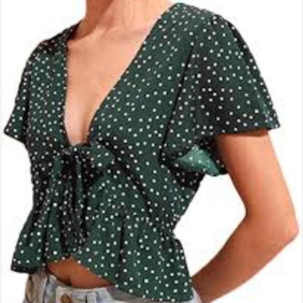 Lottie Moss green polkadot floral crop top with front tire size xs